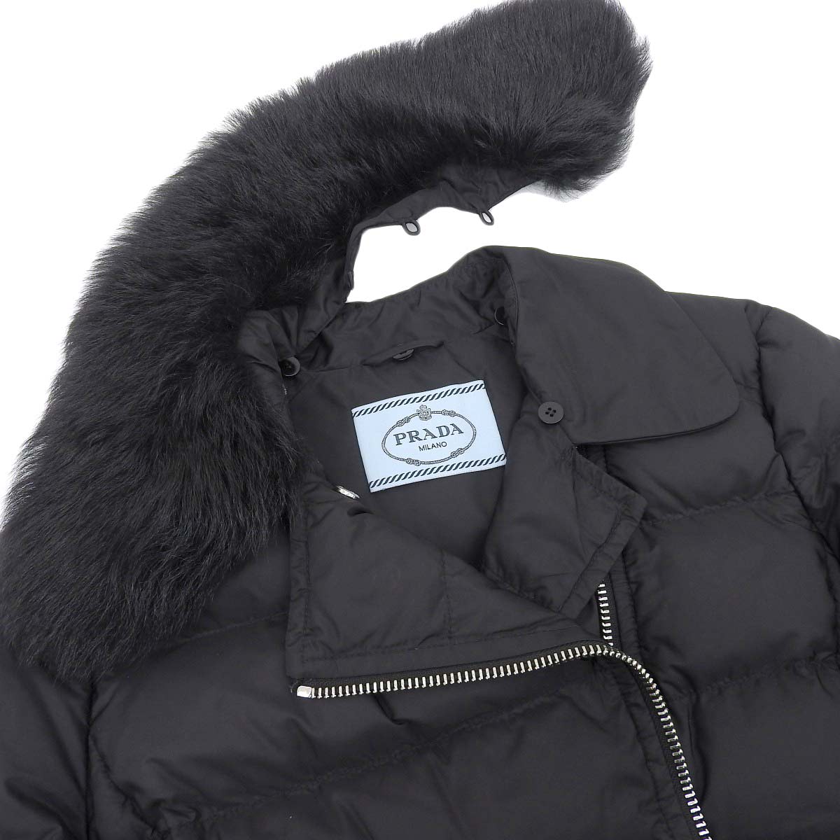 Prada Down Jacket Black Fur Collar