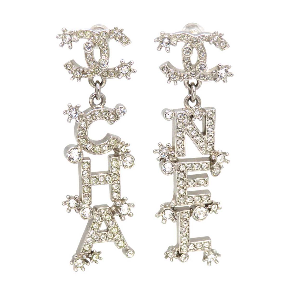 Chanel Metal Strass Logo Earrings