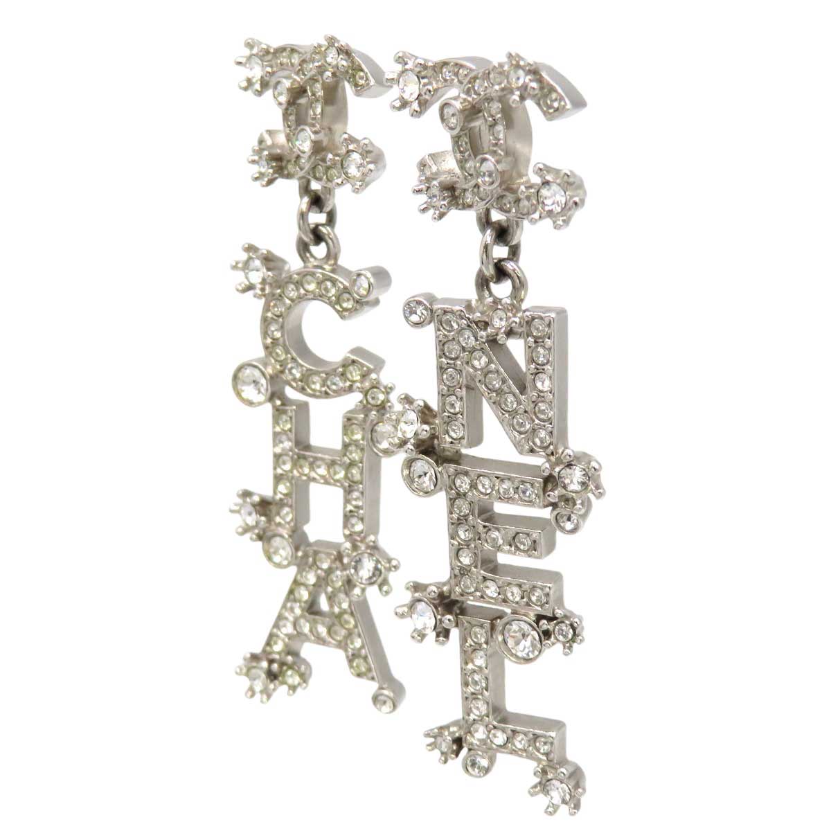 Chanel Metal Strass Logo Earrings