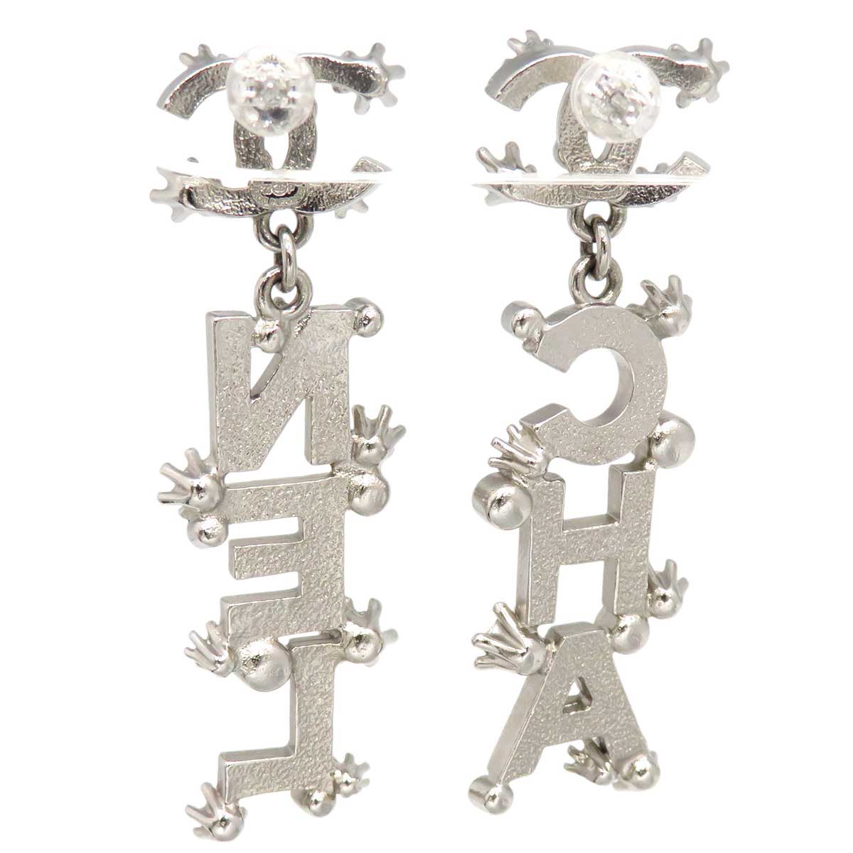 Chanel Metal Strass Logo Earrings