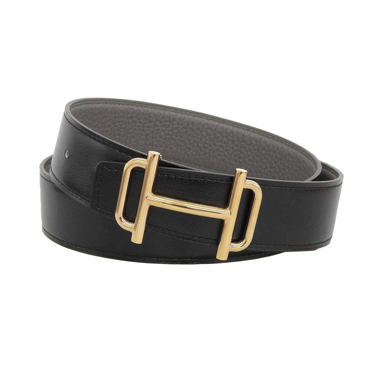 Hermes Reversible Leather Belt Black Grey