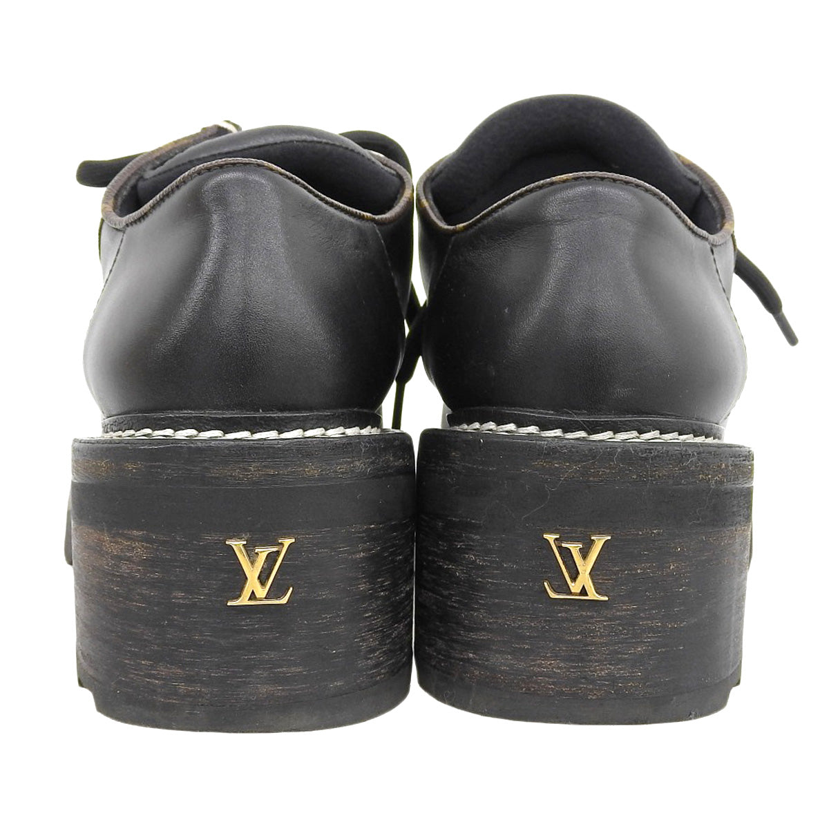 Louis Vuitton Leather Loafers Monogram Black Brown