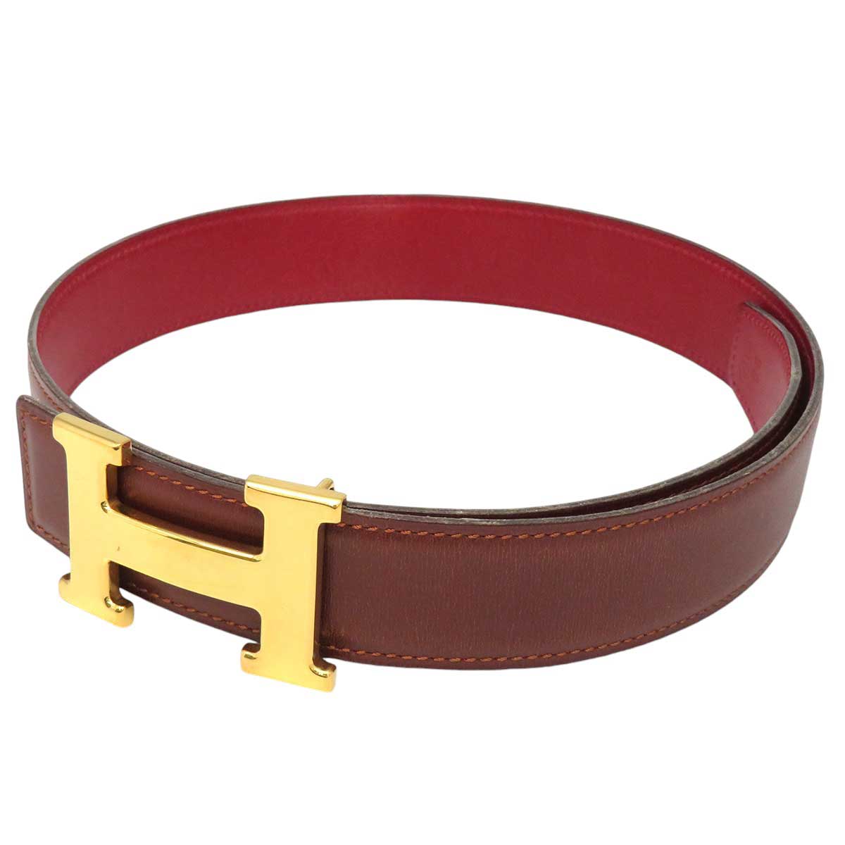 Hermes Leather Reversible Belt Brown Red