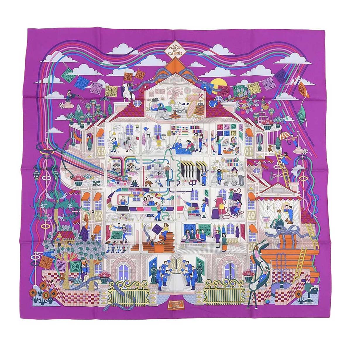 Hermes Silk Scarf Purple Multicolor