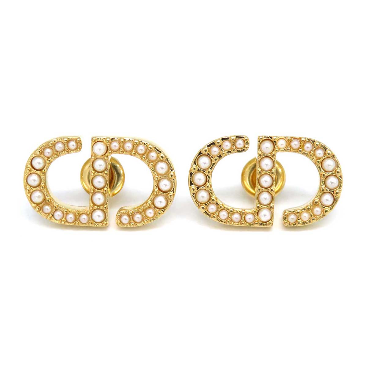 Dior Metal Resin Pearl Stud Earrings