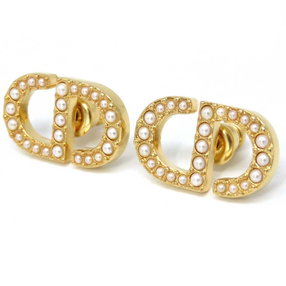 Dior Metal Resin Pearl Stud Earrings