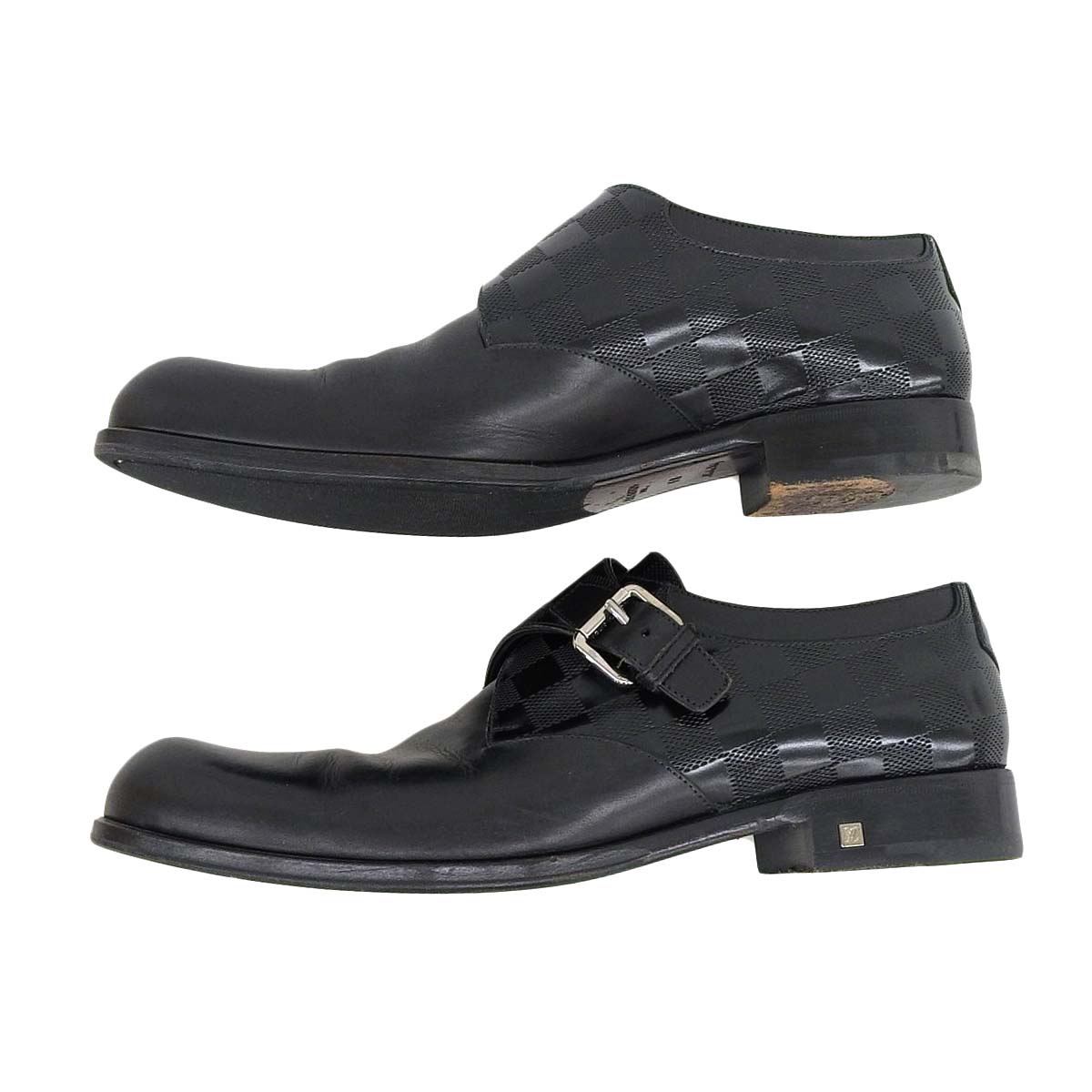 Louis Vuitton Leather Monk Strap Shoes Black