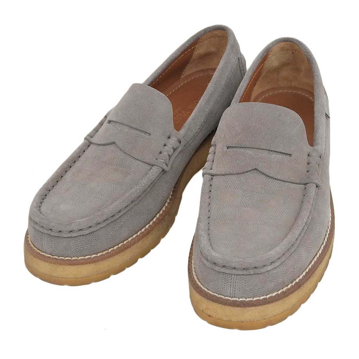 Louis Vuitton Suede Loafers Gray 46626