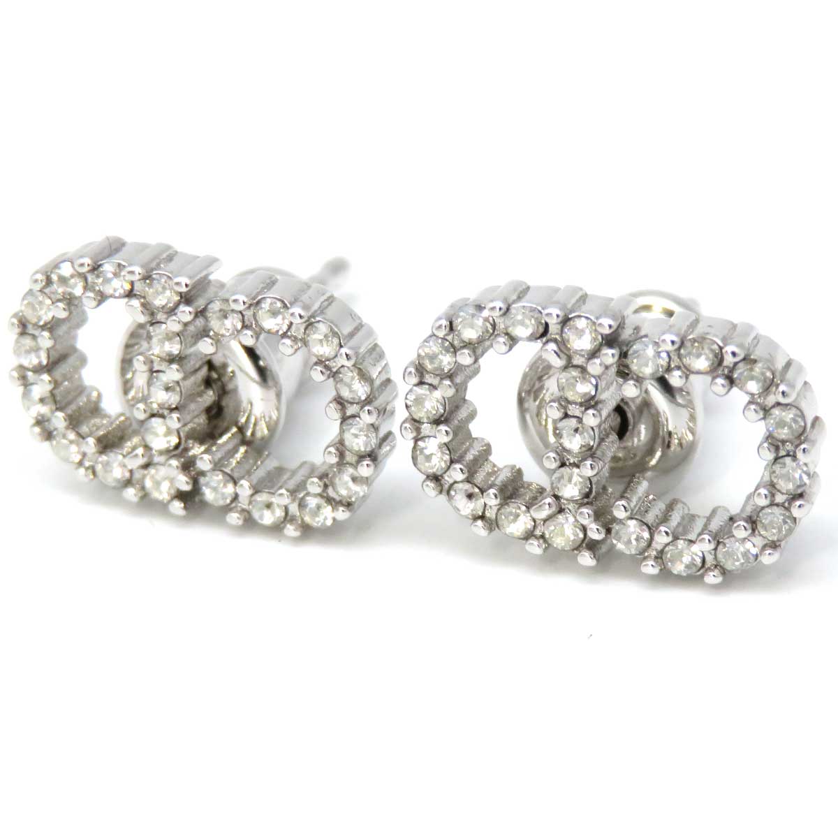 Dior Metal White Crystal Stud Earrings