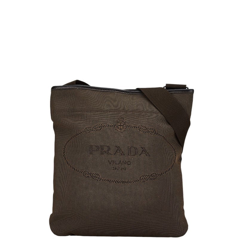 Prada Canvas Leather Logo Jacquard Shoulder Bag in Very Good Condition