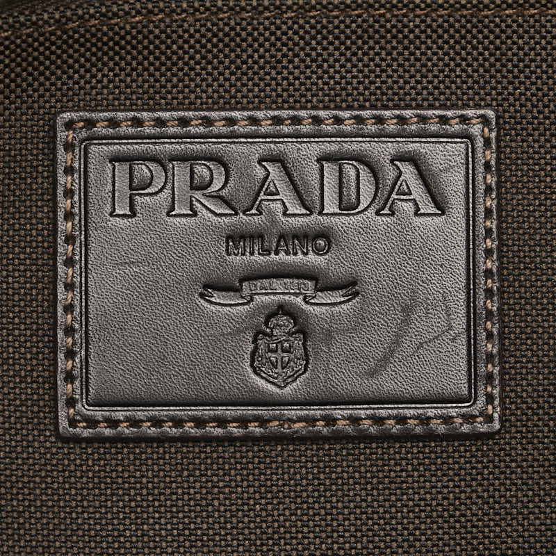 Prada Canvas Leather Logo Jacquard Shoulder Bag