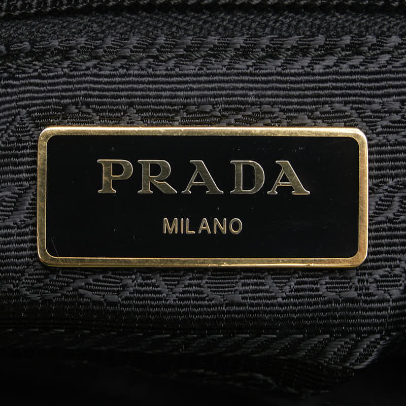 Prada Nylon Leather Triangle Logo Plate Flower Motif 2WAY Handbag Shoulder Bag in Very Good Condition