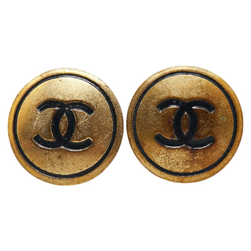 Chanel Vintage Coco Mark Button Motif Clip-On Earrings Gold Plated in Very Good Condition