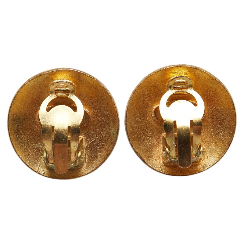 Chanel Vintage Coco Mark Button Motif Clip-On Earrings Gold Plated in Very Good Condition