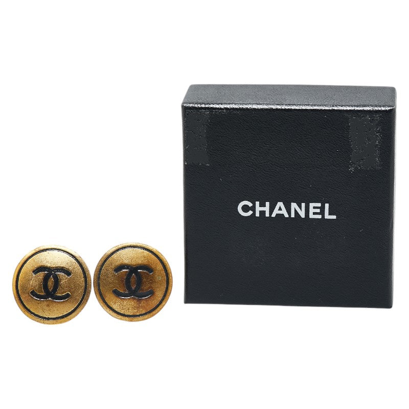 Chanel Vintage Coco Mark Button Motif Clip-On Earrings Gold Plated in Very Good Condition