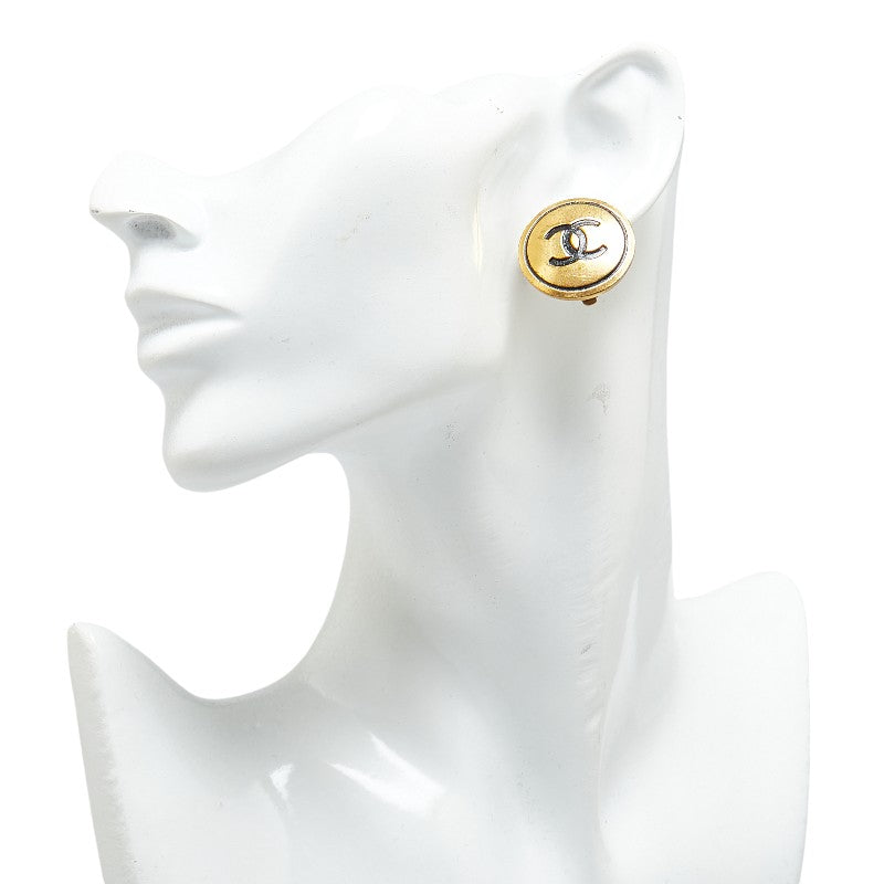 Chanel Vintage Coco Mark Button Motif Clip-On Earrings Gold Plated in Very Good Condition