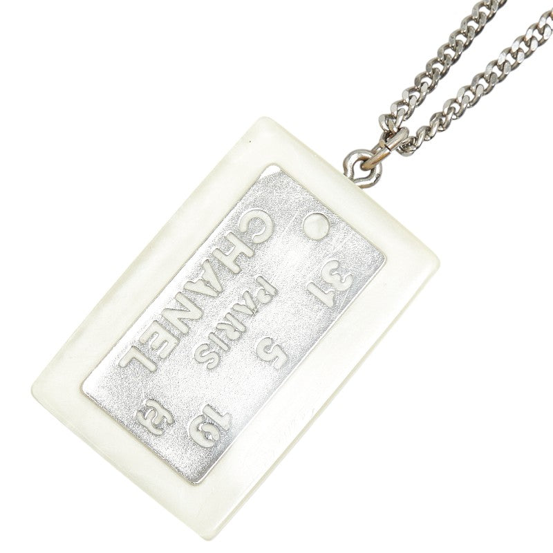 Chanel Cambon Plate Necklace White Silver Plastic Plated