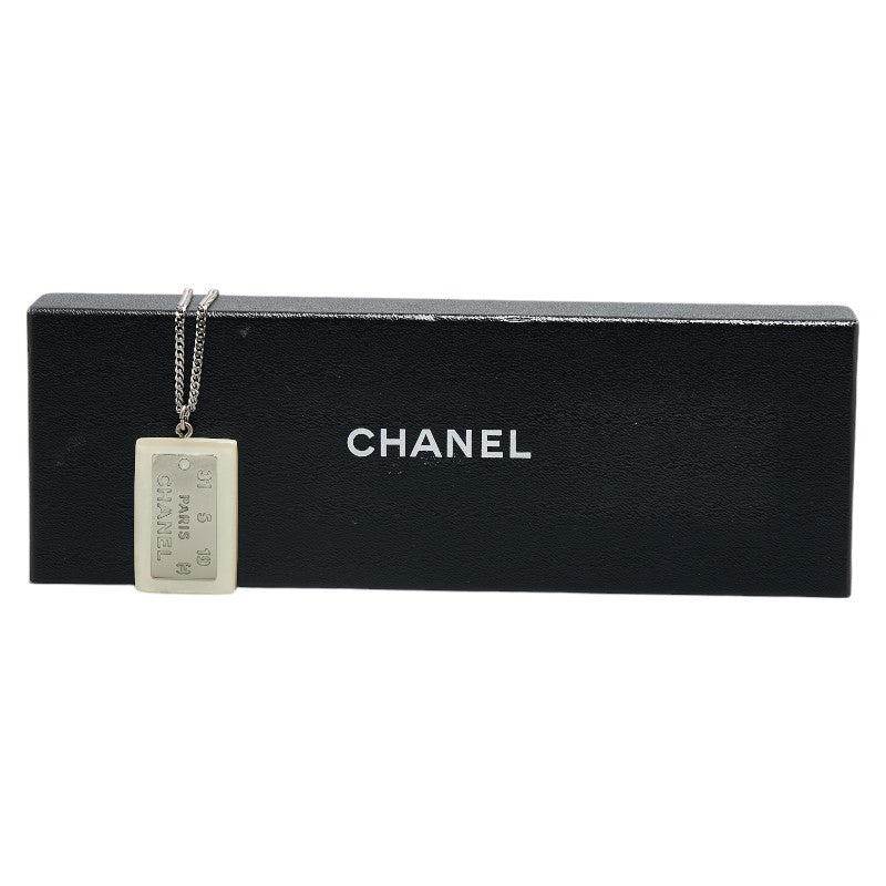 Chanel Cambon Plate Necklace White Silver Plastic Plated