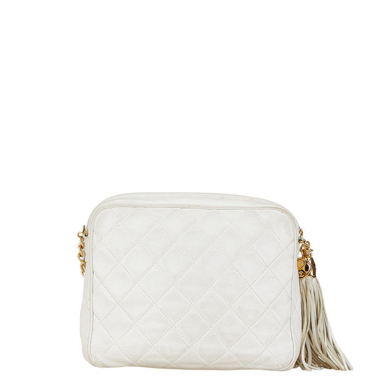 Chanel Matelasse Coco Mark Tassel Chain Shoulder Bag White Lambskin