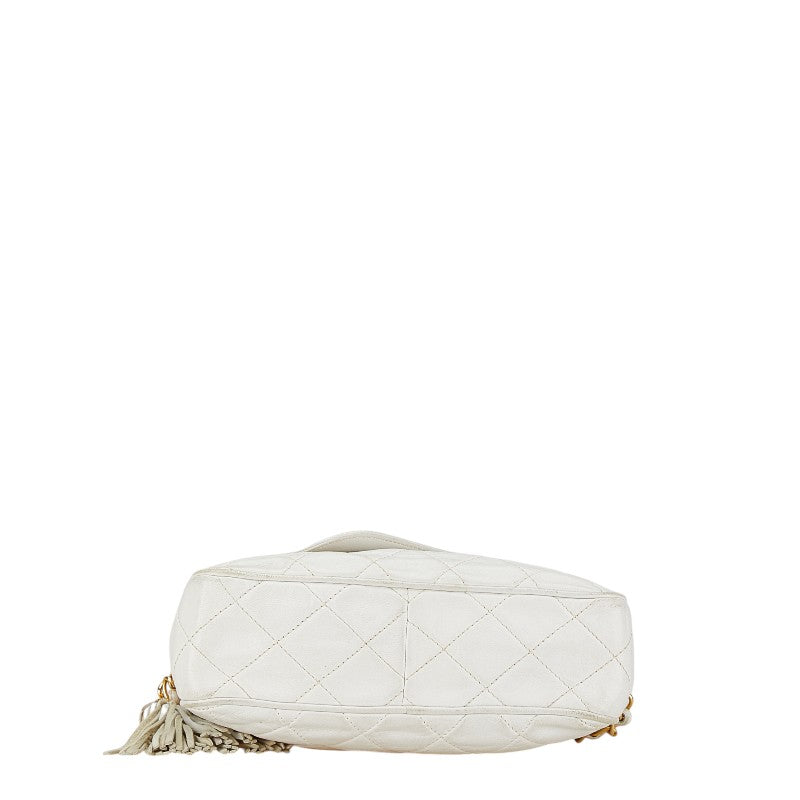 Chanel Matelasse Coco Mark Tassel Chain Shoulder Bag White Lambskin