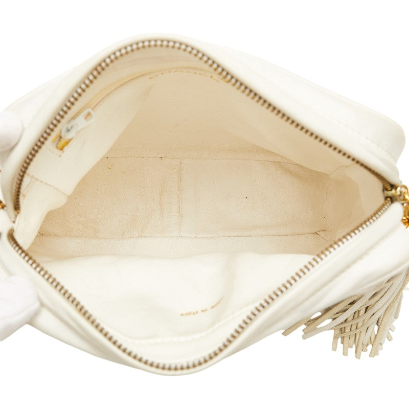 Chanel Matelasse Coco Mark Tassel Chain Shoulder Bag White Lambskin