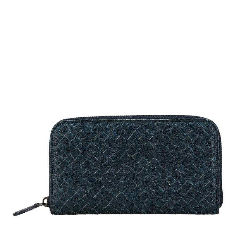 Bottega Veneta Intrecciato Ostrich Leather Zip-Around Wallet