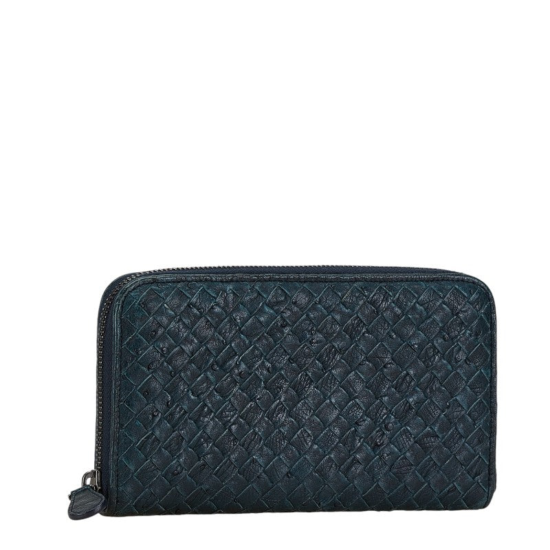 Bottega Veneta Intrecciato Ostrich Leather Zip-Around Wallet