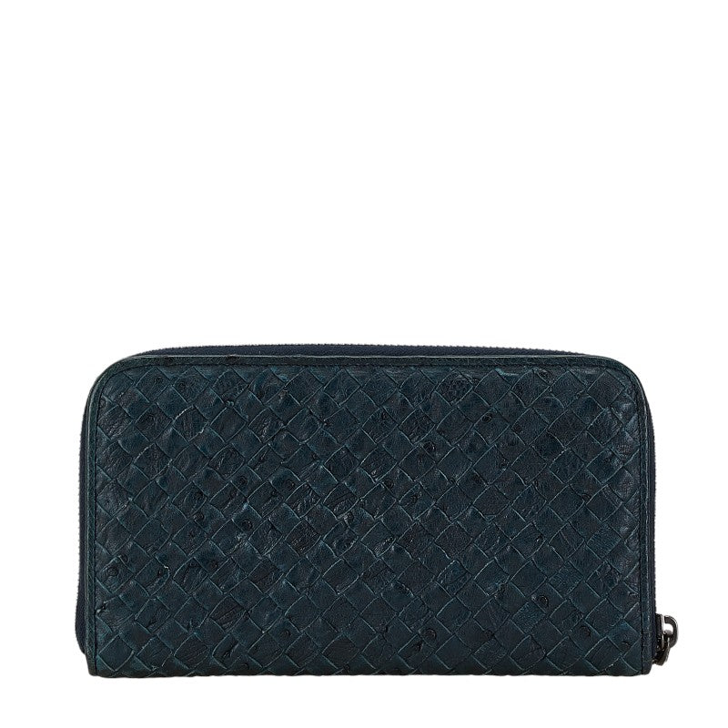 Bottega Veneta Intrecciato Ostrich Leather Zip-Around Wallet