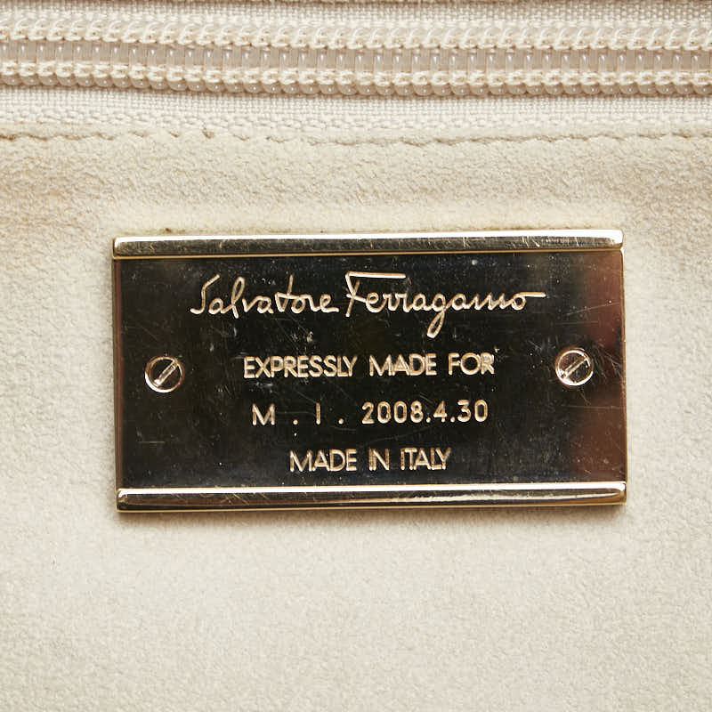 Salvatore Ferragamo Gancini Ostrich Leather Handbag Brown