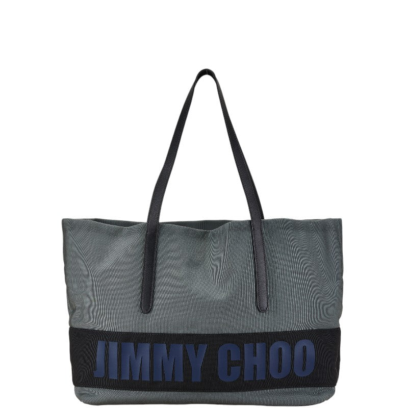 Jimmy Choo Logo Tote Shoulder Bag Gray Black Nylon Leather