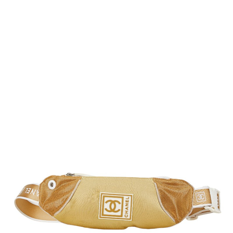 Chanel Nylon Sports Line Waist Bag Body Bag Beige Gold in Very Good Condition