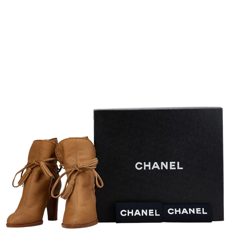 Chanel Fringe Sheepskin Boots Brown Leather