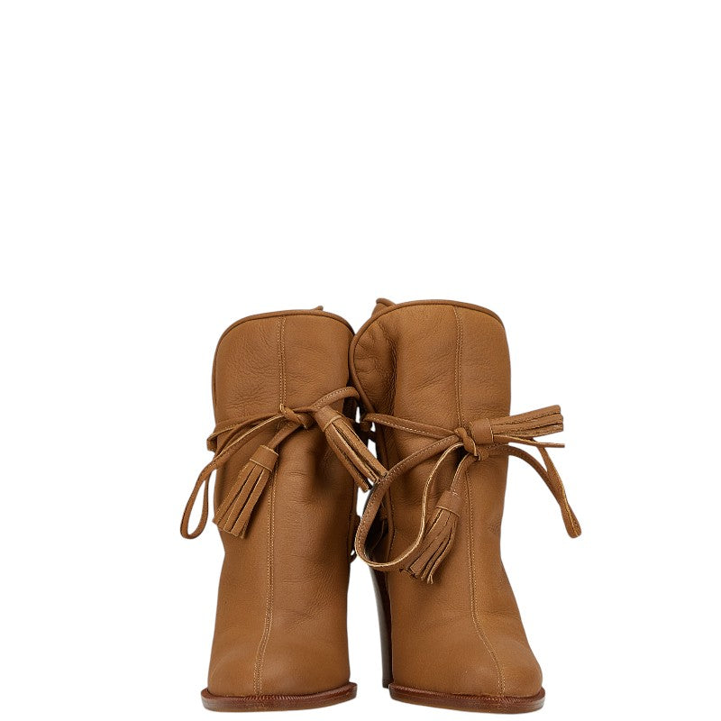 Chanel Fringe Sheepskin Boots Brown Leather