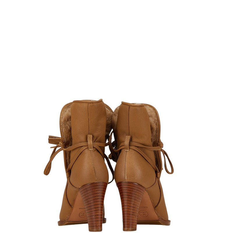 Chanel Fringe Sheepskin Boots Brown Leather