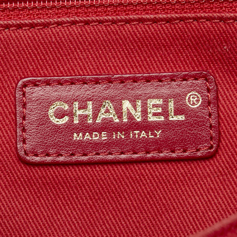 Chanel Deauville Tote MM Canvas Leather Red