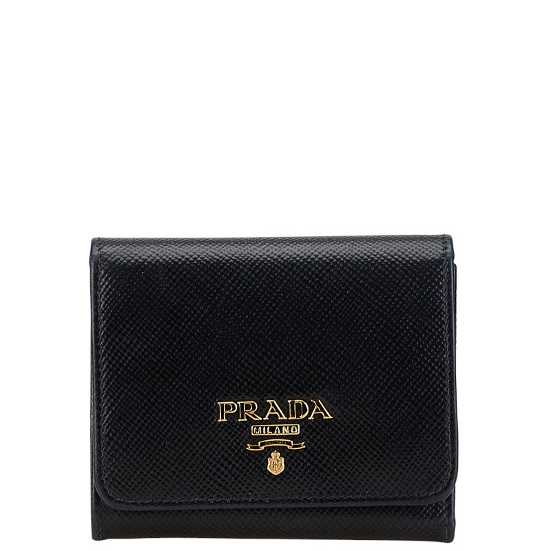 Prada Saffiano Logo Tri-fold Wallet Black