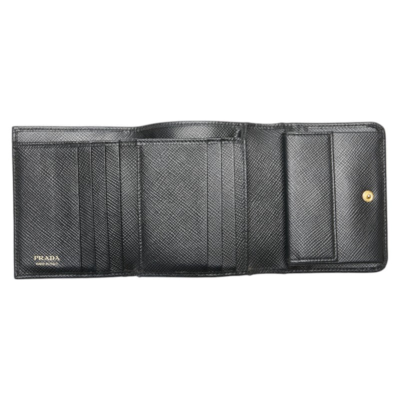 Prada Saffiano Logo Tri-fold Wallet Black