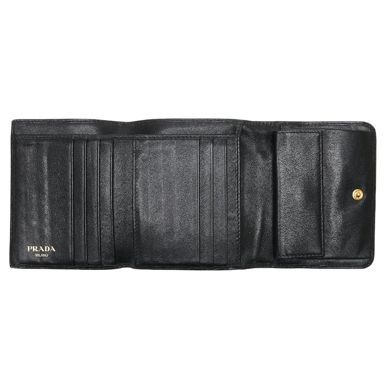 Prada Leather Logo Tri-Fold Wallet Black