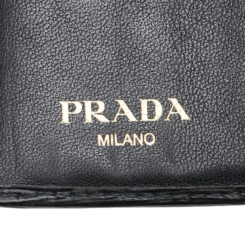 Prada Leather Logo Tri-Fold Wallet Black