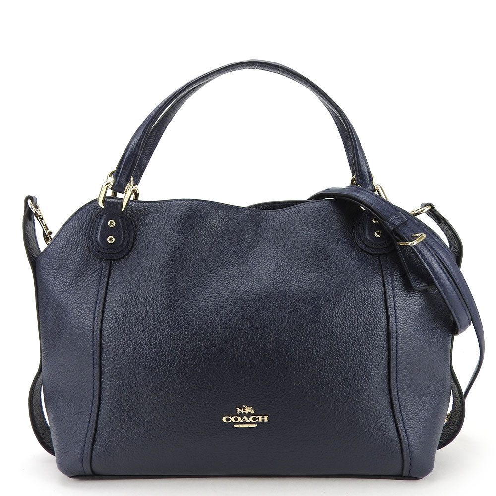 USED COACH Leather Tote Bag 57124 Navy