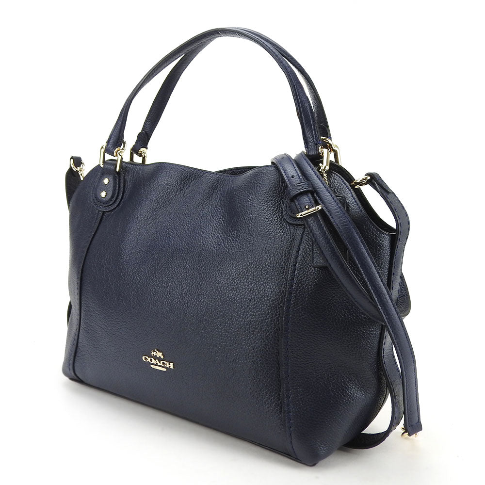 USED COACH Leather Tote Bag 57124 Navy