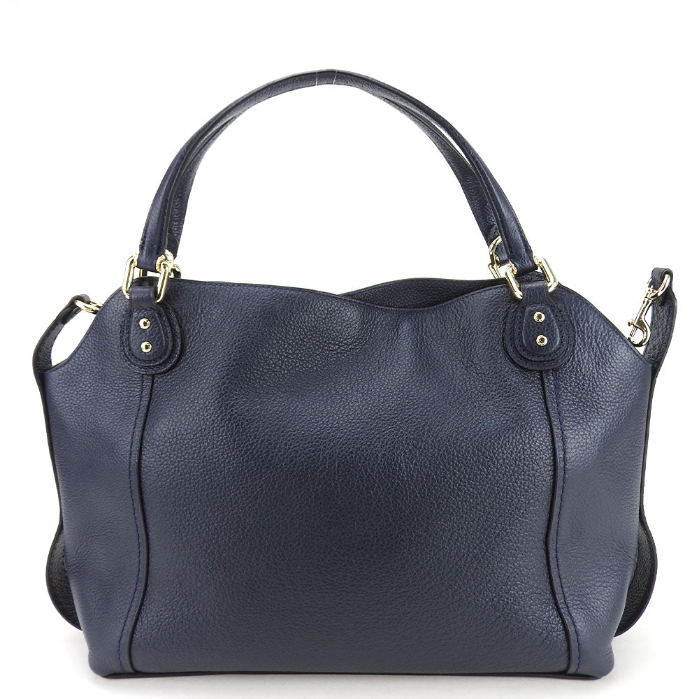 USED COACH Leather Tote Bag 57124 Navy