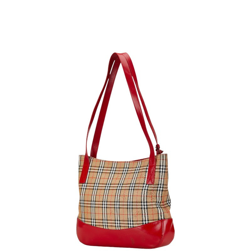 Burberry Nova Check Shadow Horse Canvas Leather Tote Bag