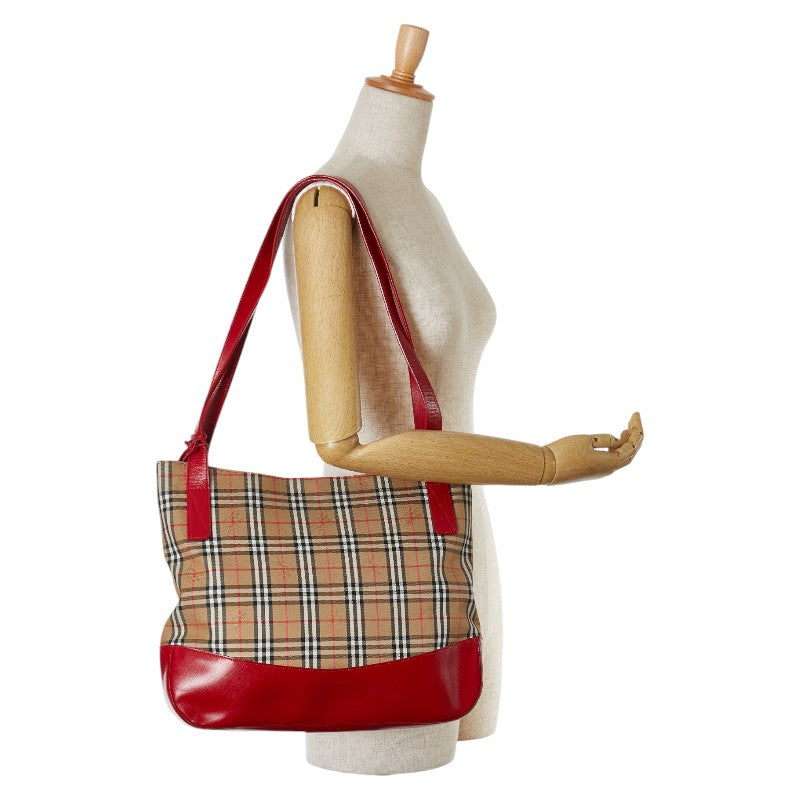 Burberry Nova Check Shadow Horse Canvas Leather Tote Bag