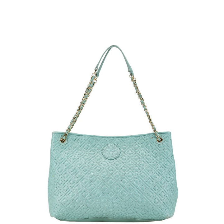 Tory Burch Quilted Chain Tote Bag Mint Green Leather in Very Good Condition