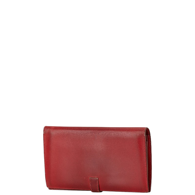 Hermes Red Box Calf Long Wallet in Very Good Condition