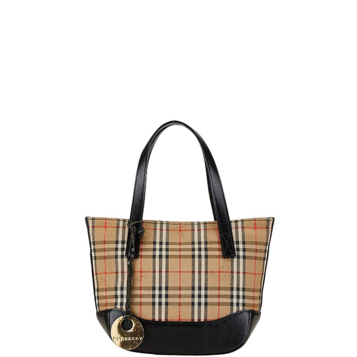 Burberry Nova Check Shadow Horse Canvas Leather Handbag in Very Good Condition