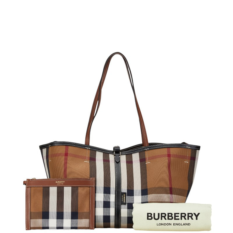 Burberry Nova Check Canvas Leather Tote Bag in Very Good Condition