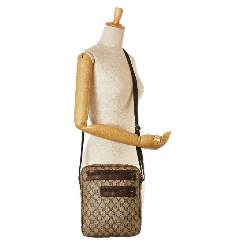 Gucci GG Supreme Shoulder Bag Beige Brown PVC Leather in Very Good Condition