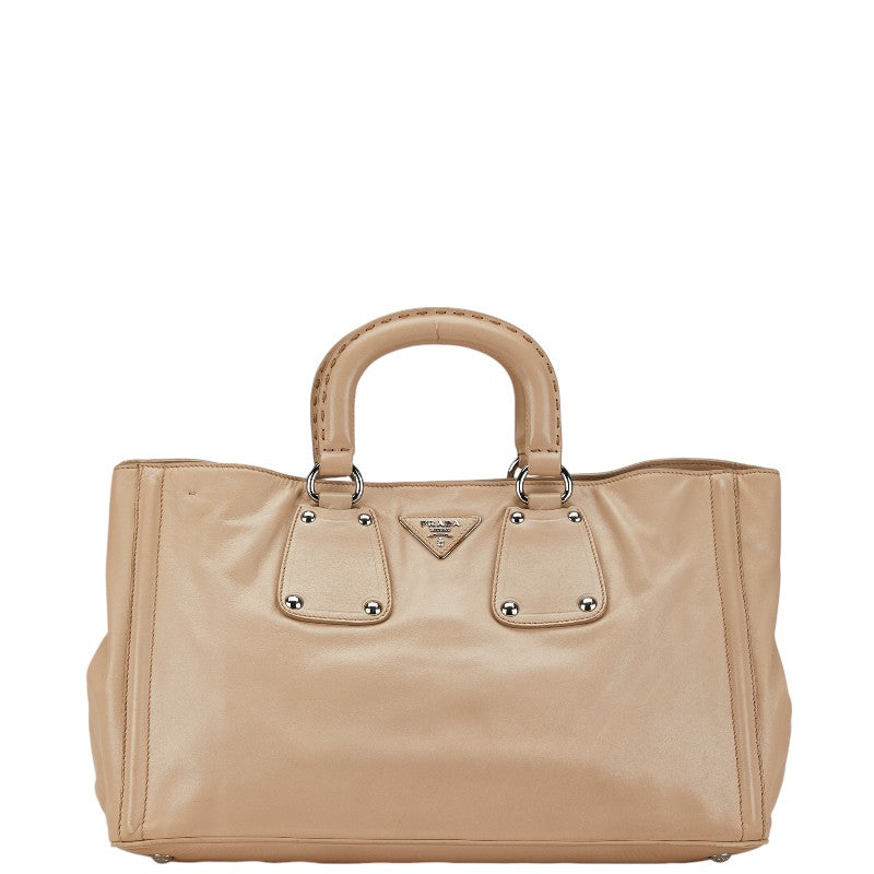 Prada Leather Triangle Logo Handbag Beige